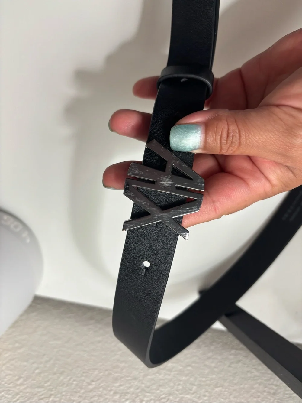 Armani Exchange Black Belt with Gunmetal AX Logo Buckle